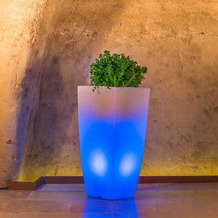 Vaso luminoso Stilo Square Bright decorazione con led per esterno "Made in Italy"