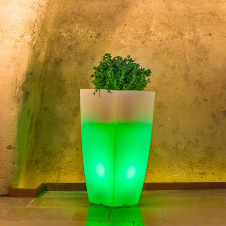 Vaso luminoso Stilo Square Bright decorazione con led per esterno "Made in Italy"