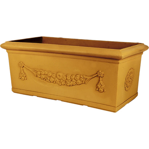 Fioriera Festone rettangolare in resina con decorazione per esterno Made in Italy