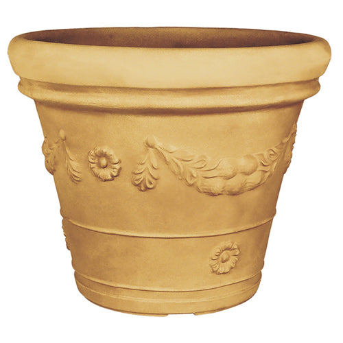 Vaso Doppiobordo Festone rotondo in resina con decorazione per esterno Made in Italy