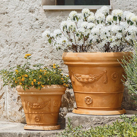 Vaso Doppiobordo Festone rotondo in resina con decorazione per esterno "Made in Italy"