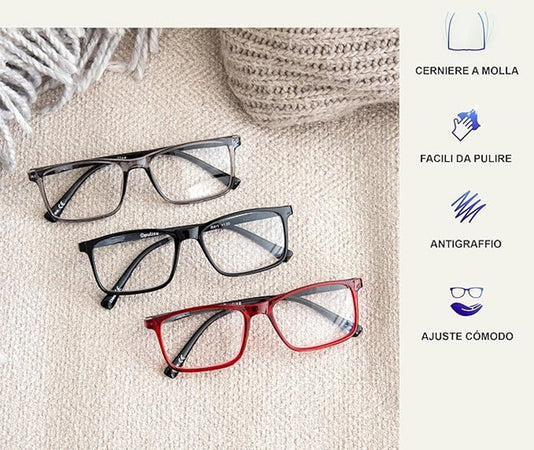 Set 5 Occhiali Da Lettura Montatura Media Rettangolari Uomo Donna Cerniere Molla