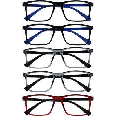 Set 5 Occhiali Da Lettura Montatura Media Rettangolari Uomo Donna Cerniere Molla