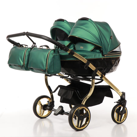 Diamond Fluo Duo Gemellare 2 in 1 Pelle Verde Telaio Oro