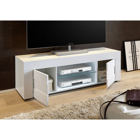 Madia porta TV con 2 ante "Build" mobile basso con ripiani in vetro Bianco laccato h 44 cm