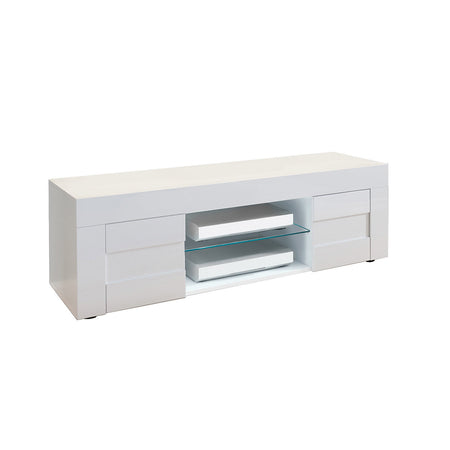 Madia porta TV con 2 ante "Build" mobile basso con ripiani in vetro Bianco laccato h 44 cm