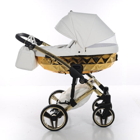 Junama Diamond Mirror V3 2 in 1 Pelle Nav. Bianco/Oro Telaio Oro Giallo