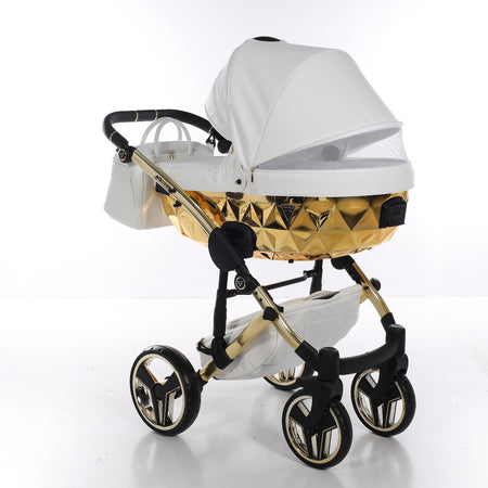Trio Junama Diamond Mirror V3 3 in 1 Pelle Nav. Bianco/Oro Telaio Oro Giallo