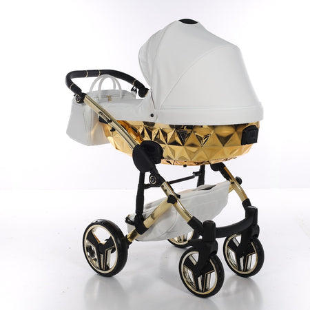 Junama Diamond Mirror V3 2 in 1 Pelle Nav. Bianco/Oro Telaio Oro Giallo