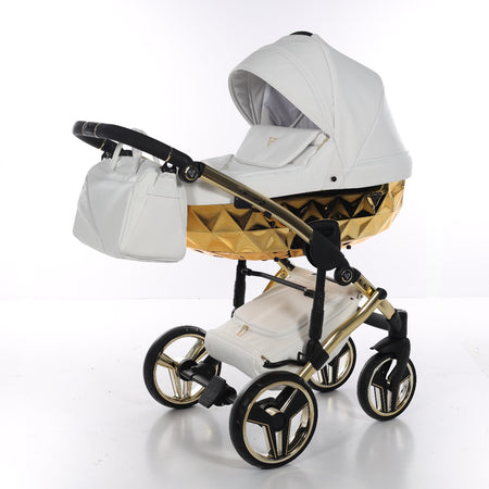 Trio Junama Diamond Mirror V3 3 in 1 Pelle Nav. Bianco/Oro Telaio Oro Giallo