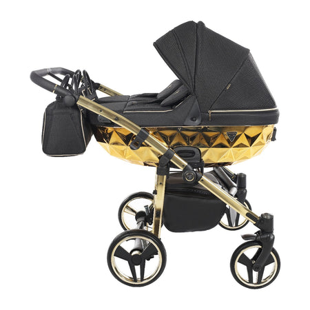 Trio Junama Diamond Mirror Gemellare V2 3 in 1 Tessuto Nero/Oro Giallo/Telaio Oro Giallo