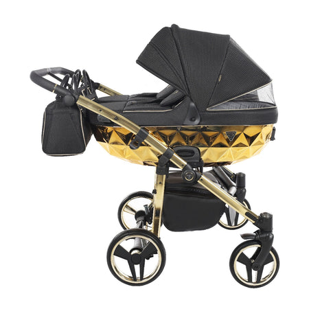 Junama Diamond Mirror Gemellare V2 2 in 1 Tessuto Nero/Oro Giallo/Telaio Oro Giallo