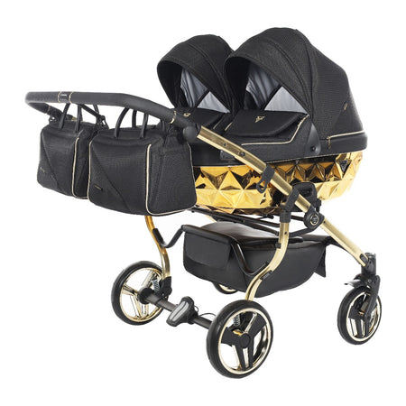 Trio Junama Diamond Mirror Gemellare V2 3 in 1 Tessuto Nero/Oro Giallo/Telaio Oro Giallo