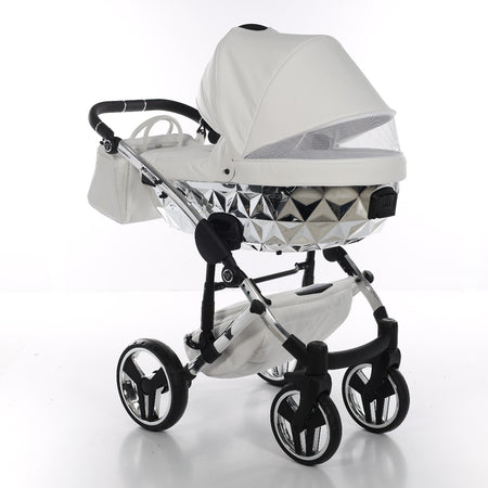 Trio Junama Diamond Mirror V3 3 in 1 Pelle Nav. Bianco/Grey Telaio Cromato