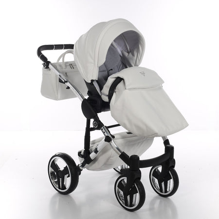 Junama Diamond Mirror V3 2 in 1 Pelle Nav. Bianco/Grey Telaio Cromato