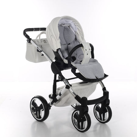 Junama Diamond Mirror V3 2 in 1 Pelle Nav. Bianco/Grey Telaio Cromato