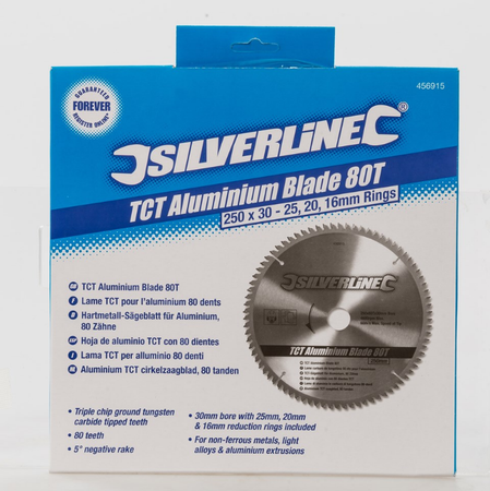 Lama TCT per alluminio 250x30/25/20/16, denti 80 Silverline Silverline