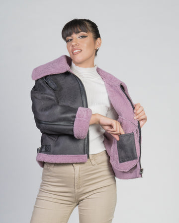 Marisol - Giacca Donna Rosa in vero montone Shearling