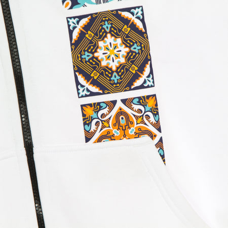 DOLLY NOIRE Felpa Cappuccio Zip Uomo Maioliche a Circuito Stampato Hoodie White da uomo