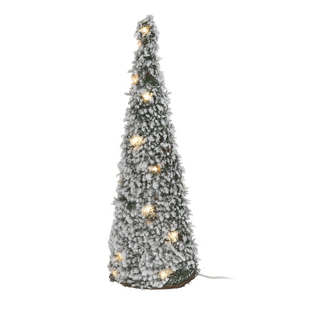 Albero decorativo cono pino innevato con luci led bianco caldo per decorazione natalizia