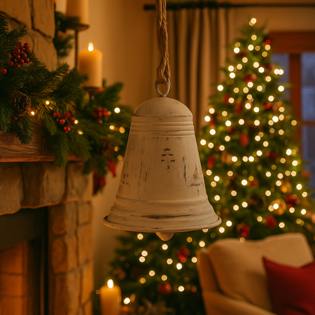 Pendente campana in metallo colore bianco per decorazioni natalizie