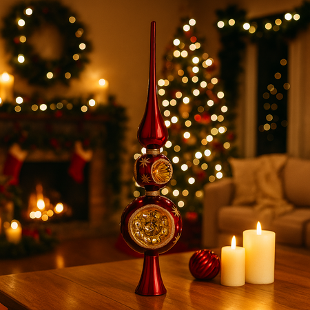 Puntale in vetro con glitter per addobbi e decorazioni natalizie h 30 cm