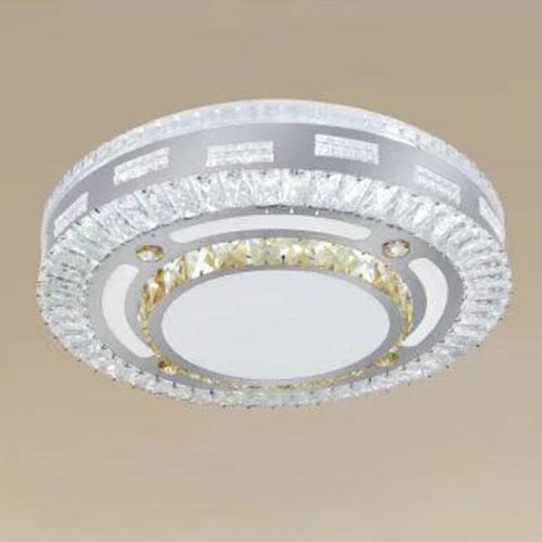 Plafoniera Soffitto 65w ø50cm Led Design Tondo A Strati Con Cristalli Luce Fredda 17814