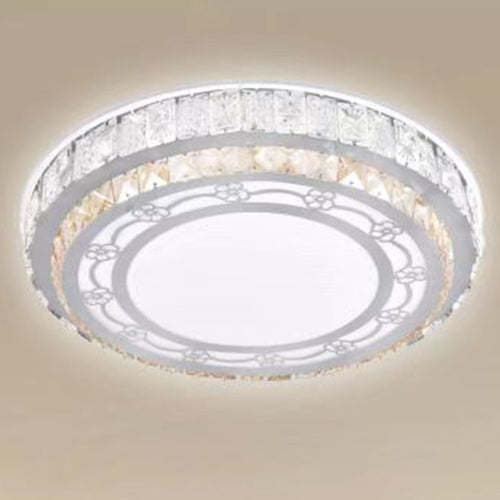 Plafoniera Soffitto 60w ø50cm Led Tondo A Strati Con Cristalli Floreale Luce Fredda 13675