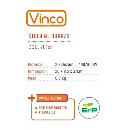 Vinco Stufa Al Quarzo COD.70155 800W