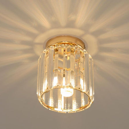 Plafoniera Lampadario Da Soffitto A Cilindro Oro E27 In Cristallo Design Elegante
