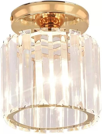 Plafoniera Lampadario Da Soffitto A Cilindro Oro E27 In Cristallo Design Elegante