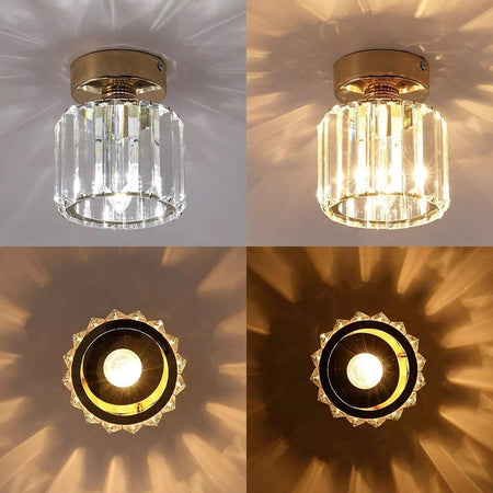Plafoniera Lampadario Da Soffitto A Cilindro Oro E27 In Cristallo Design Elegante
