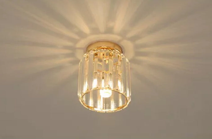 Plafoniera Lampadario Da Soffitto A Cilindro Oro E27 In Cristallo Design Elegante