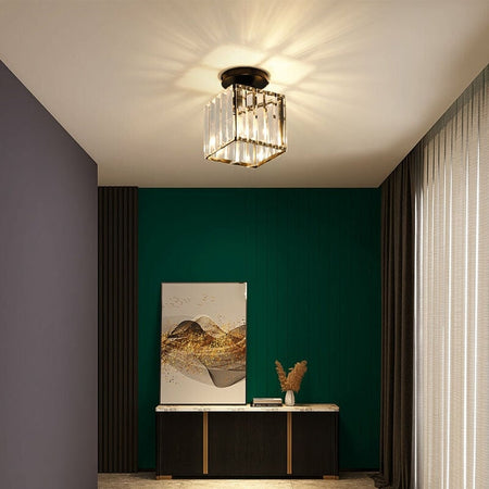 Plafoniera Lampada Da Soffitto A Cubo Nero Attacco E27 In Cristallo Design Elegante