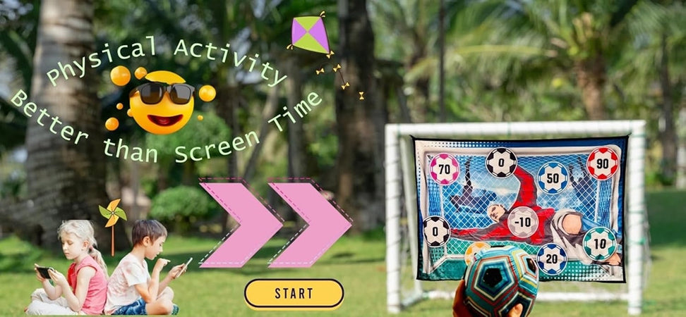 Set Gioco Per Bambini 8pz Pallone Da Calcio Picchetti Ganci Bersaglio Adesivo 60"x40"