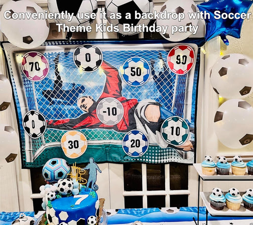 Set Gioco Per Bambini 8pz Pallone Da Calcio Picchetti Ganci Bersaglio Adesivo 60"x40"
