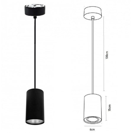 Lampadario Faretto Cilindro Pendente A Sospensione Attacco Gu10 Nero 15 Cm 99937