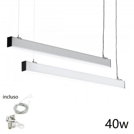 Plafoniera 40w 120cm Con Cavi Sospensione Alluminio Silver Illuminazione Luce 6500k 00640