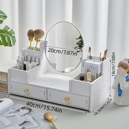 Specchio Trucco Con Cassetti In Legno Organizer Gioielli Pennelli Montaggio Su Comò