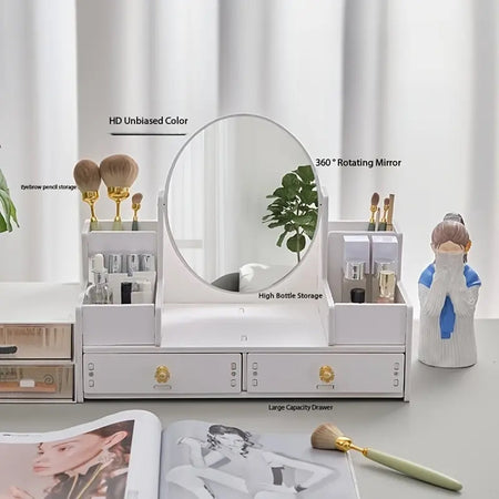 Specchio Trucco Con Cassetti In Legno Organizer Gioielli Pennelli Montaggio Su Comò