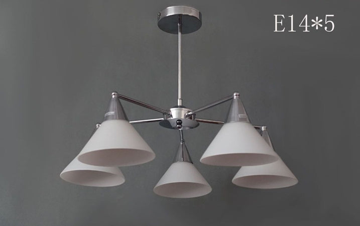 Lampadario 5 Bracci In Metallo Argento Con Coppe In Vetro Moderno Da Soffitto 00880