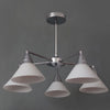 Lampadario 5 Bracci In Metallo Argento Con Coppe In Vetro Moderno Da Soffitto 00880