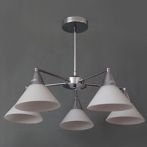 Lampadario 5 Bracci In Metallo Argento Con Coppe In Vetro Moderno Da Soffitto 00880