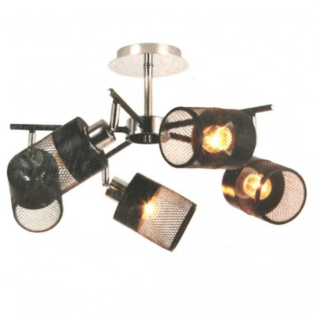Lampadario Plafoniera A Soffitto Con 5 Paralumi Lampade Attacco E27 In Metallo 00280