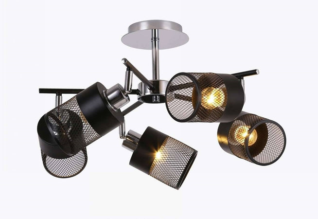 Lampadario Plafoniera A Soffitto Con 5 Paralumi Lampade Attacco E27 In Metallo 00280