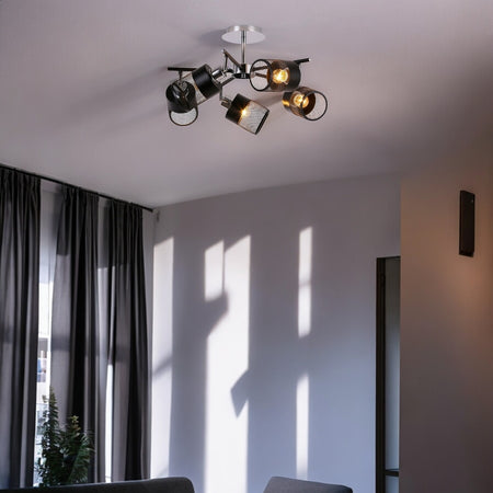 Lampadario Plafoniera A Soffitto Con 5 Paralumi Lampade Attacco E27 In Metallo 00280