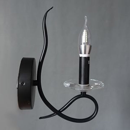 Applique Lampada Da Parete A Candela E14 A Spirale Singola Nero Design Elegante 00521