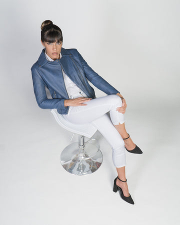 Giselle - Chiodo Donna Blu in vera pelle