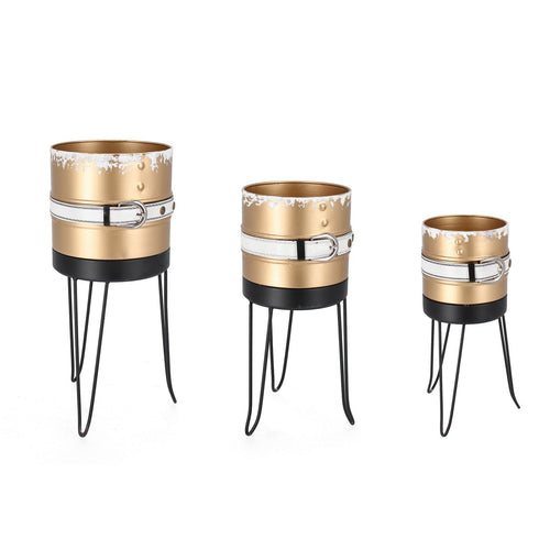 Treppiede con vaso Chris impilabile in metallo per decorazione Set 3