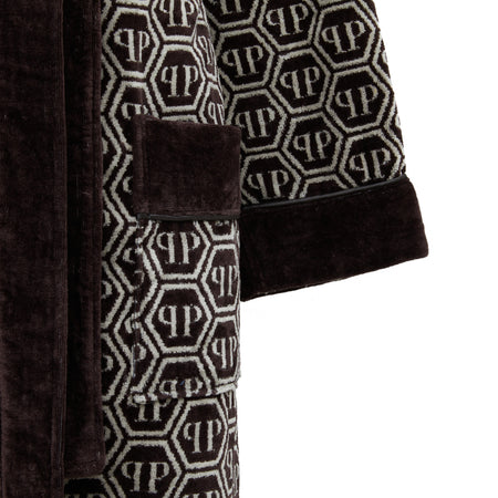 Philipp Plein Accappatoio con Cappuccio Pattern Moderno in Spugna